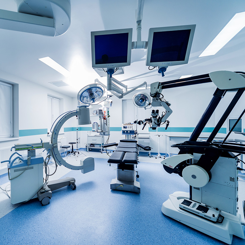 Modern equipment in operating room. Medical devices for neurosurgery. Background